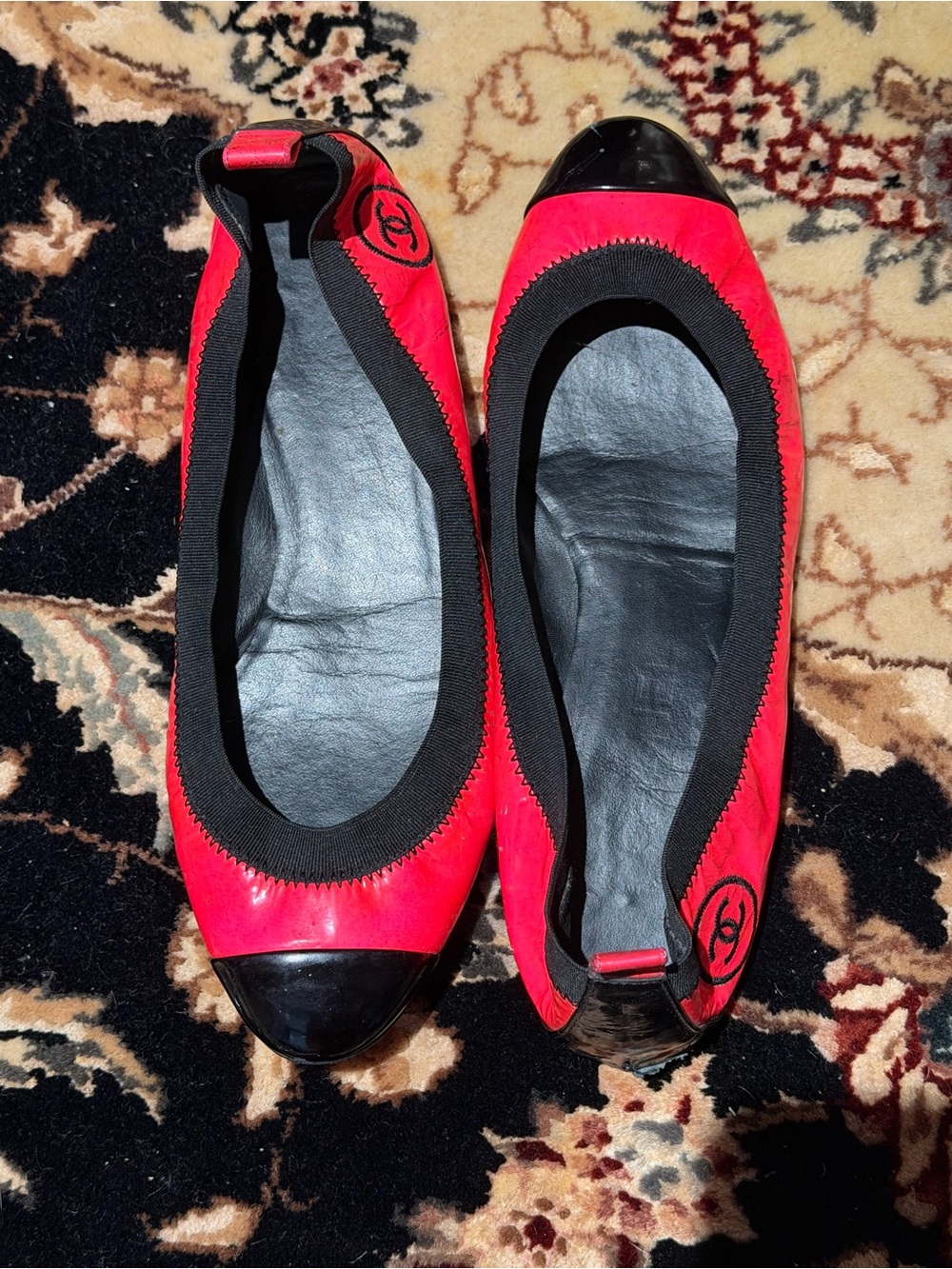 CHANEL Hot Pink Ballet Flats with Black Cap Toe
